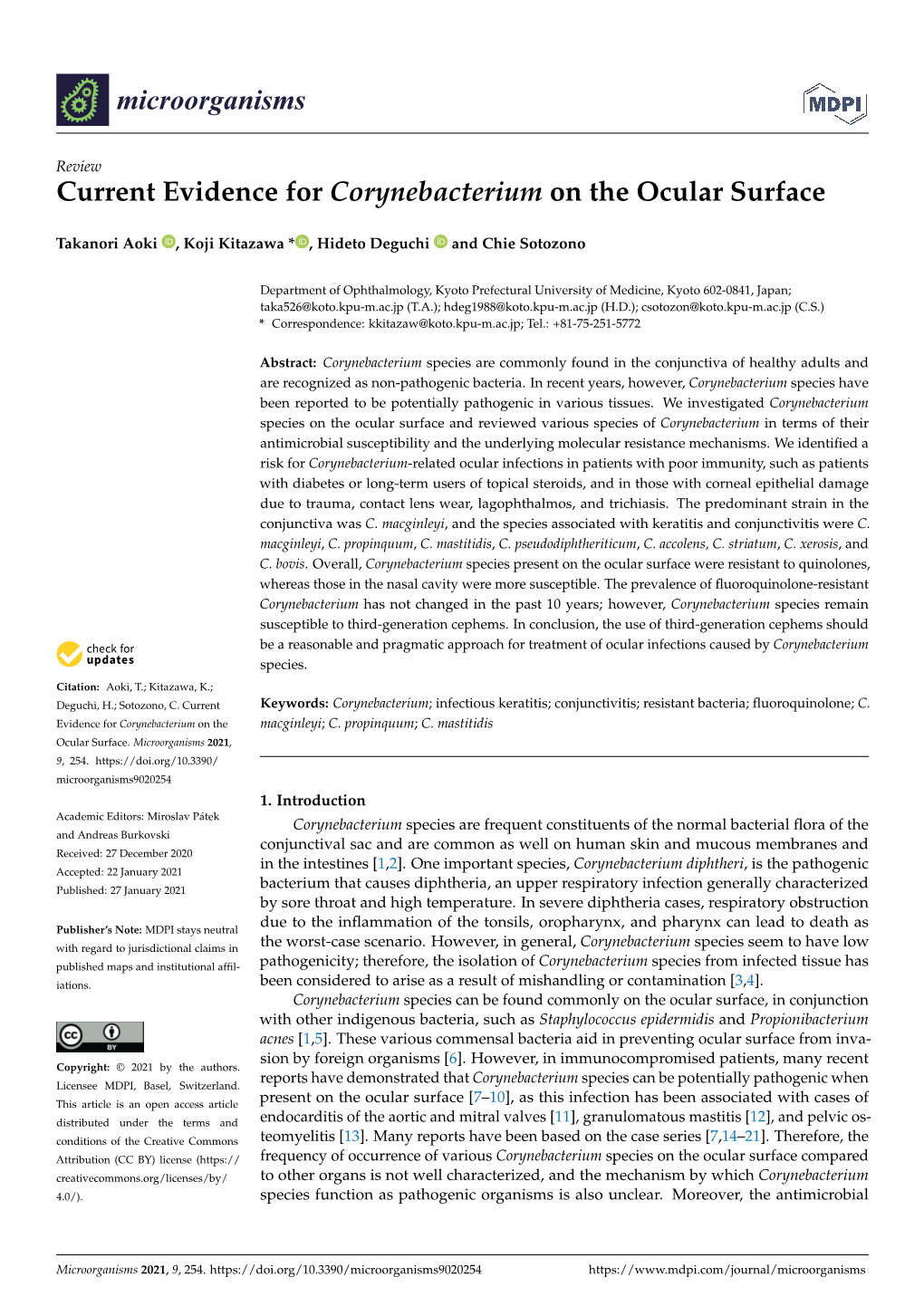 Current Evidence for Corynebacterium on the Ocular Surface