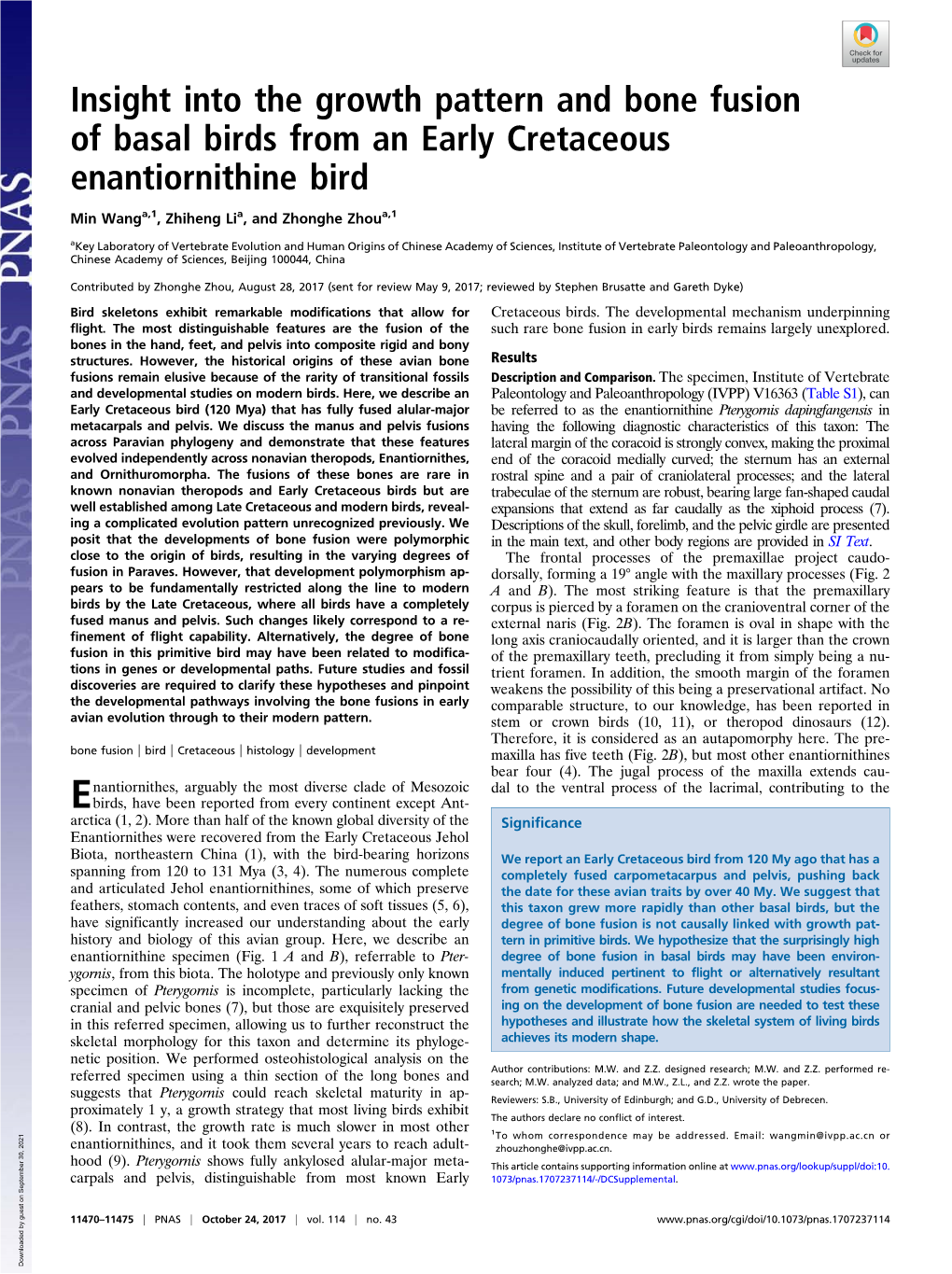 Insight Into the Growth Pattern and Bone Fusion of Basal Birds from an Early Cretaceous Enantiornithine Bird