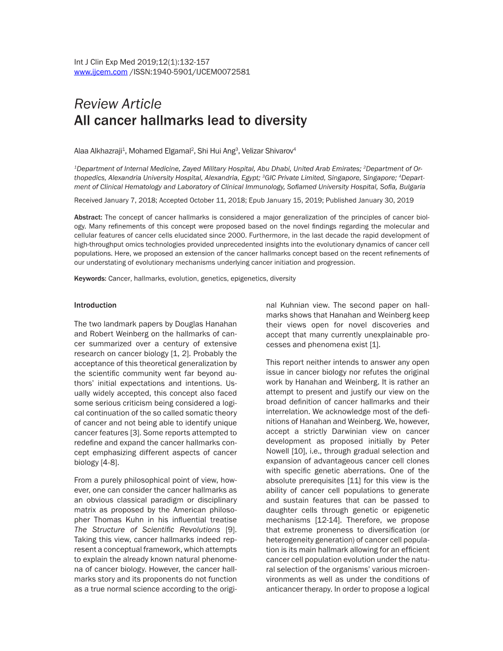 Review Article All Cancer Hallmarks Lead to Diversity