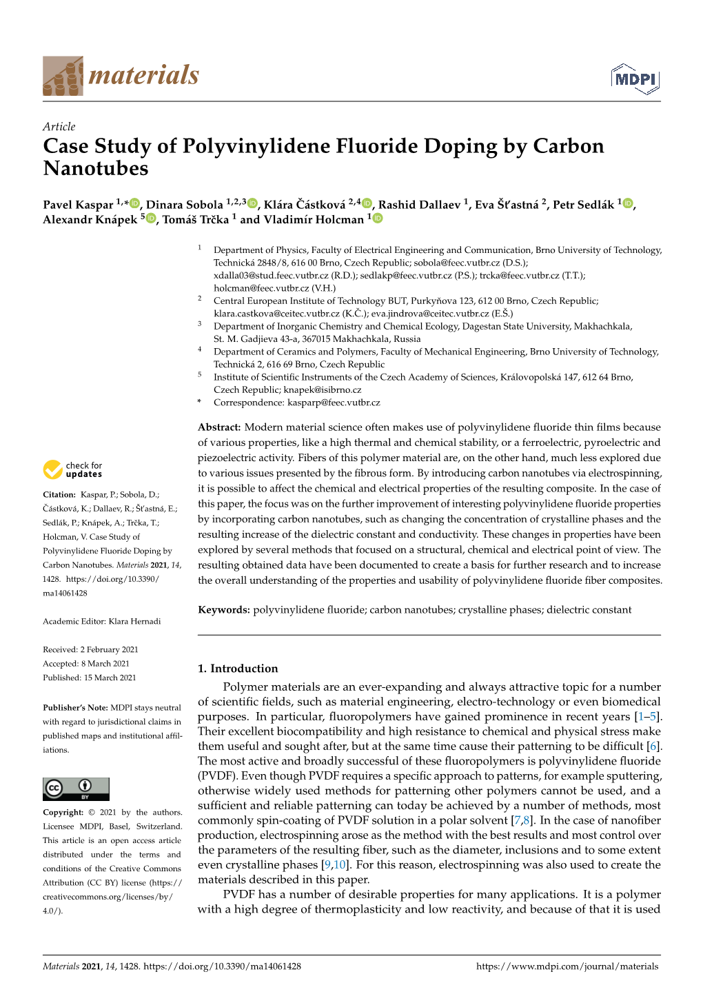 Case Study of Polyvinylidene Fluoride Doping by Carbon Nanotubes