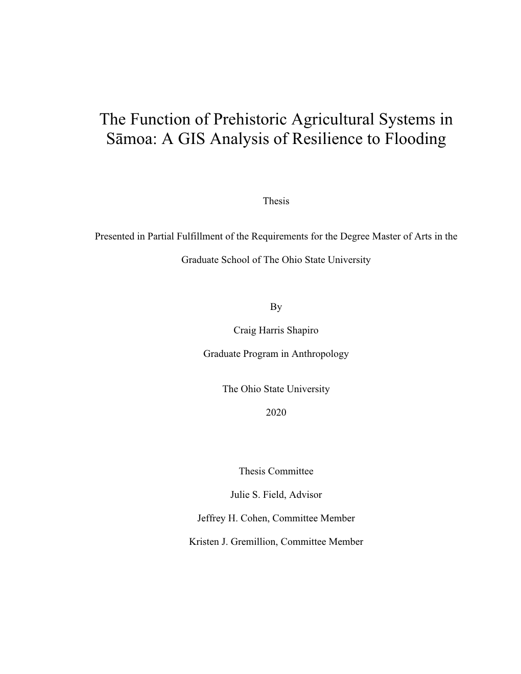 The Function of Prehistoric Agricultural Systems in Sāmoa: a GIS Analysis of Resilience to Flooding