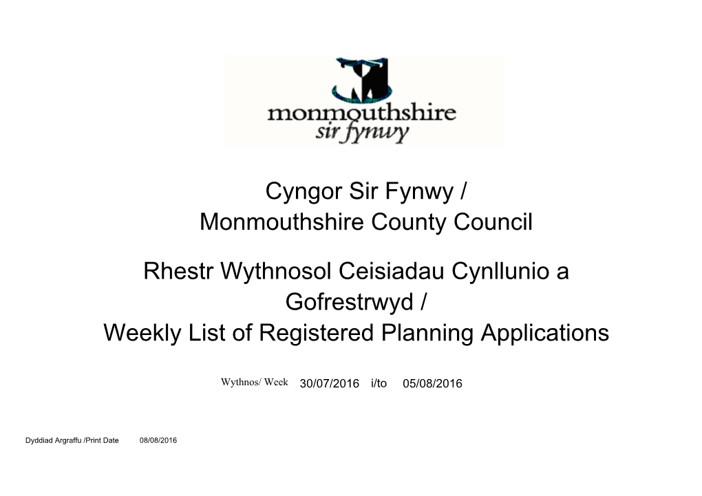 Cyngor Sir Fynwy / Monmouthshire County Council Rhestr Wythnosol