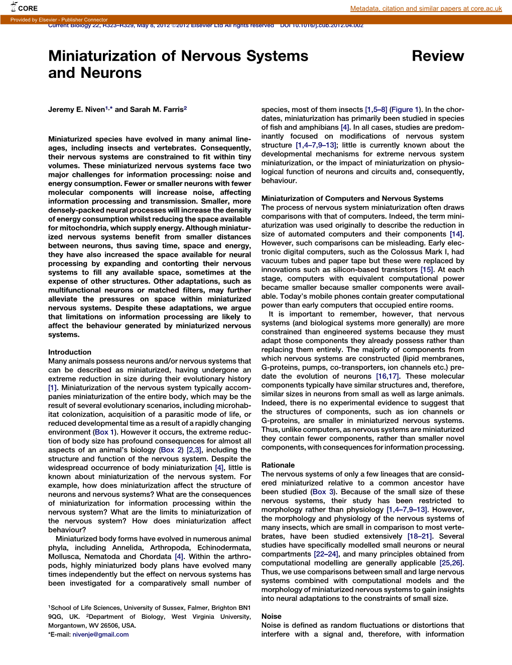 Miniaturization of Nervous Systems and Neurons