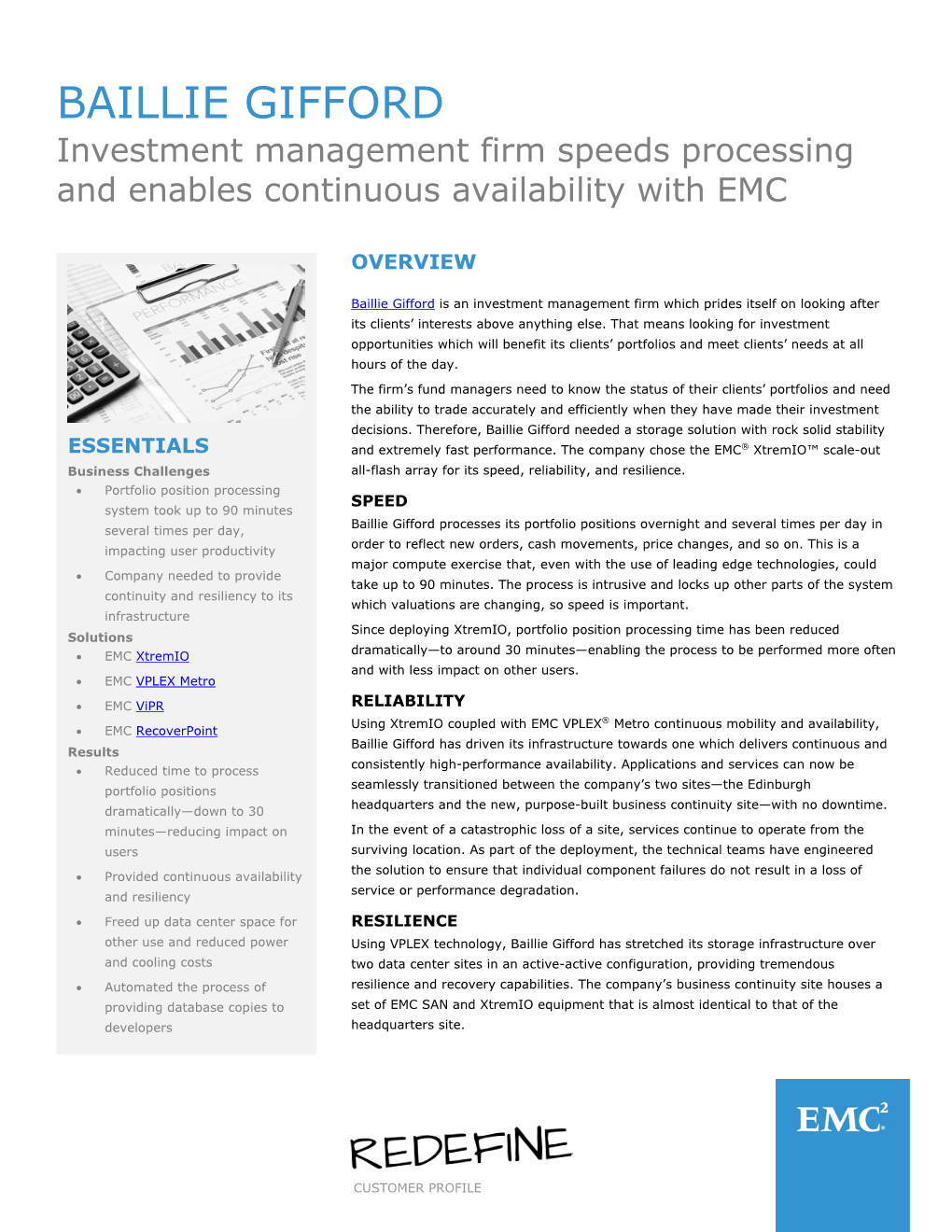 BAILLIE GIFFORD Investment Management Firm Speeds Processing and Enables Continuous Availability with EMC