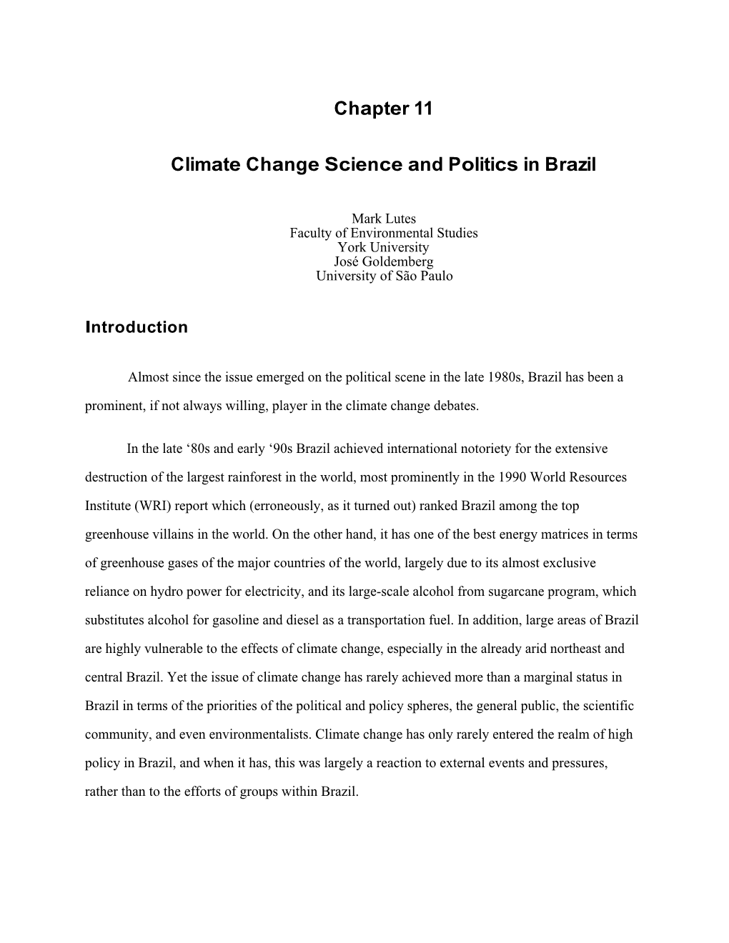 Chapter 11 Climate Change Science and Politics in Brazil