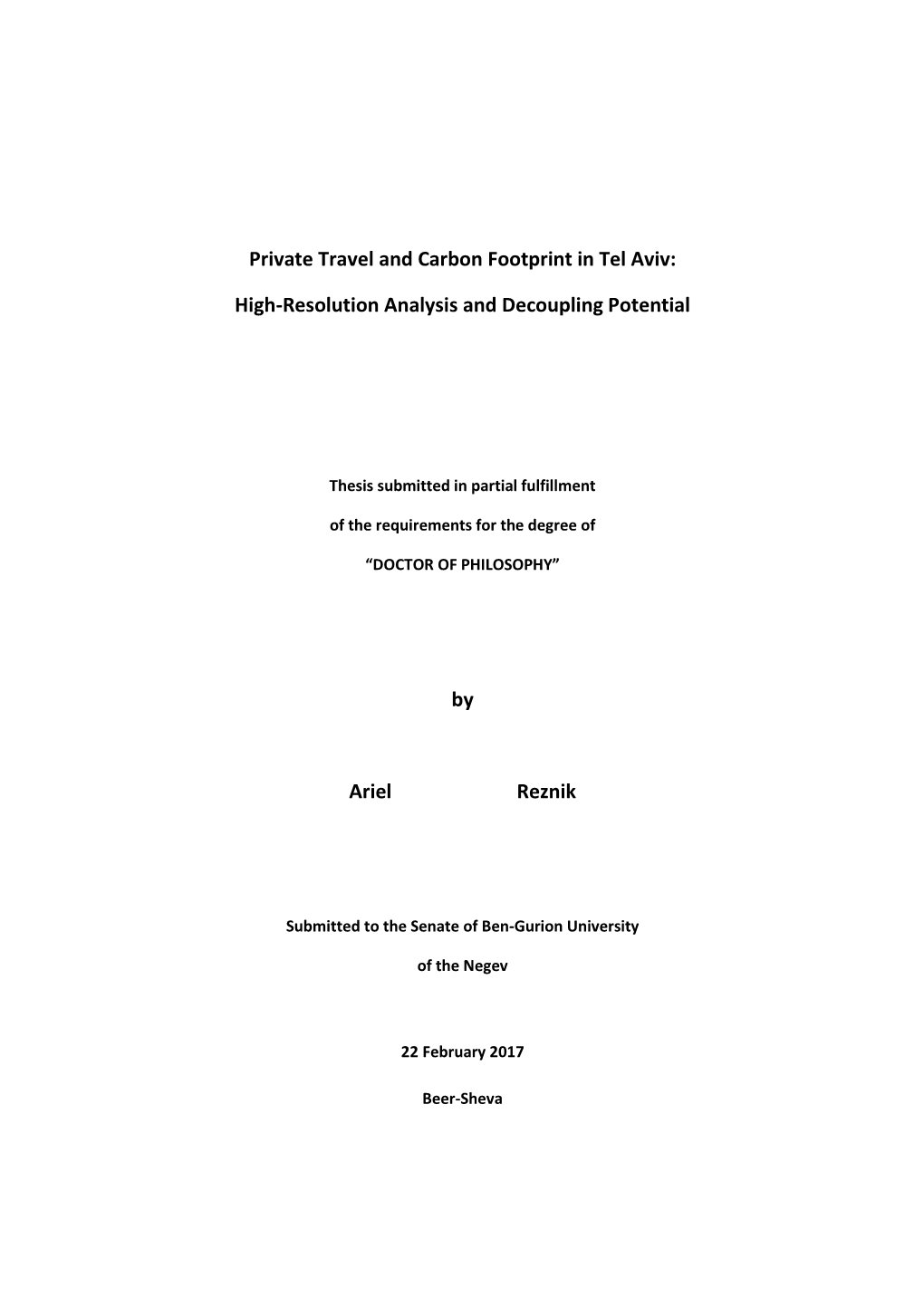 Private Travel and Carbon Footprint in Tel Aviv: High-Resolution