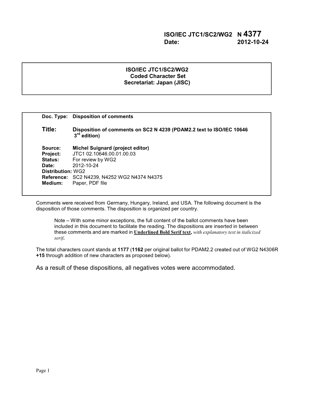ISO/IEC JTC1/SC2/WG2 N 4377 Date: 2012-10-24