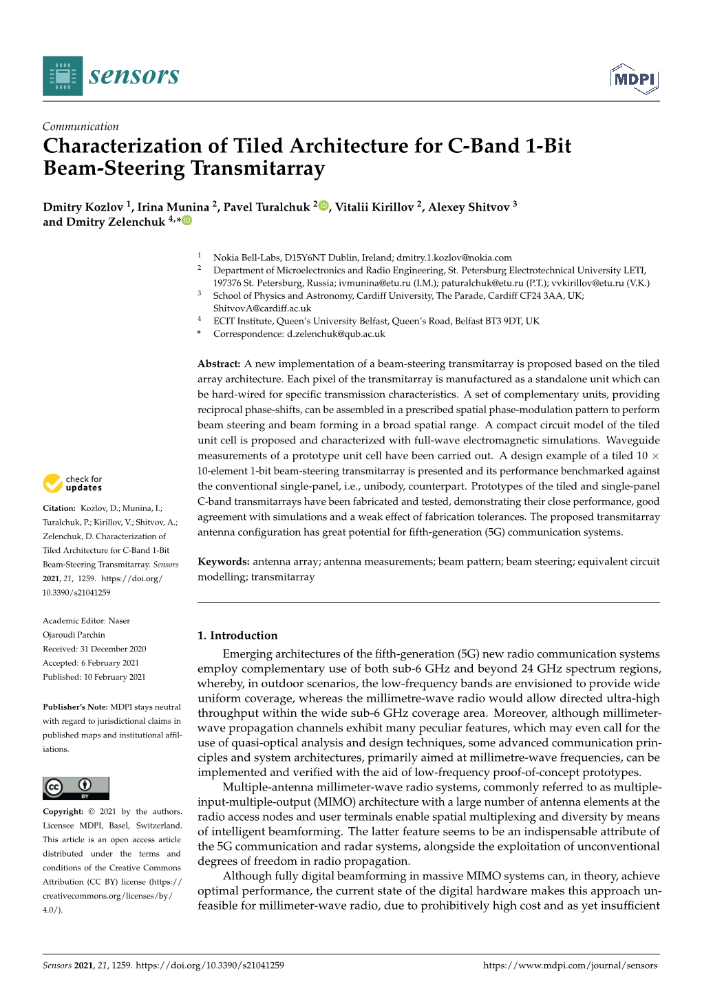 Characterization of Tiled Architecture for C-Band 1-Bit Beam-Steering Transmitarray