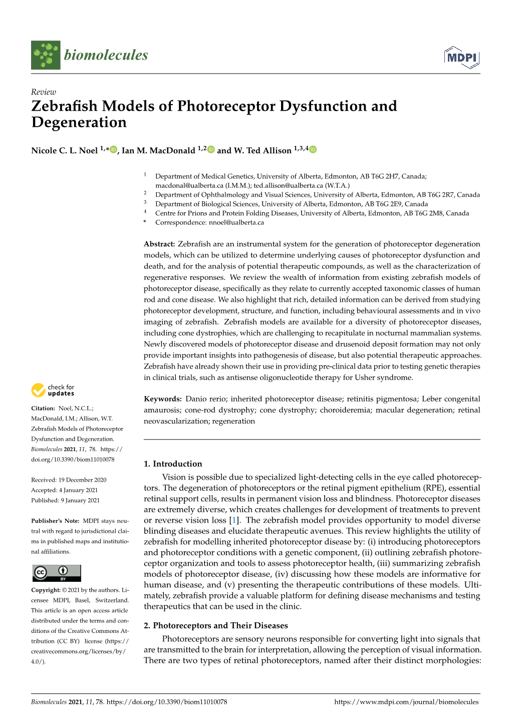 Zebrafish Models of Photoreceptor Dysfunction and Degeneration