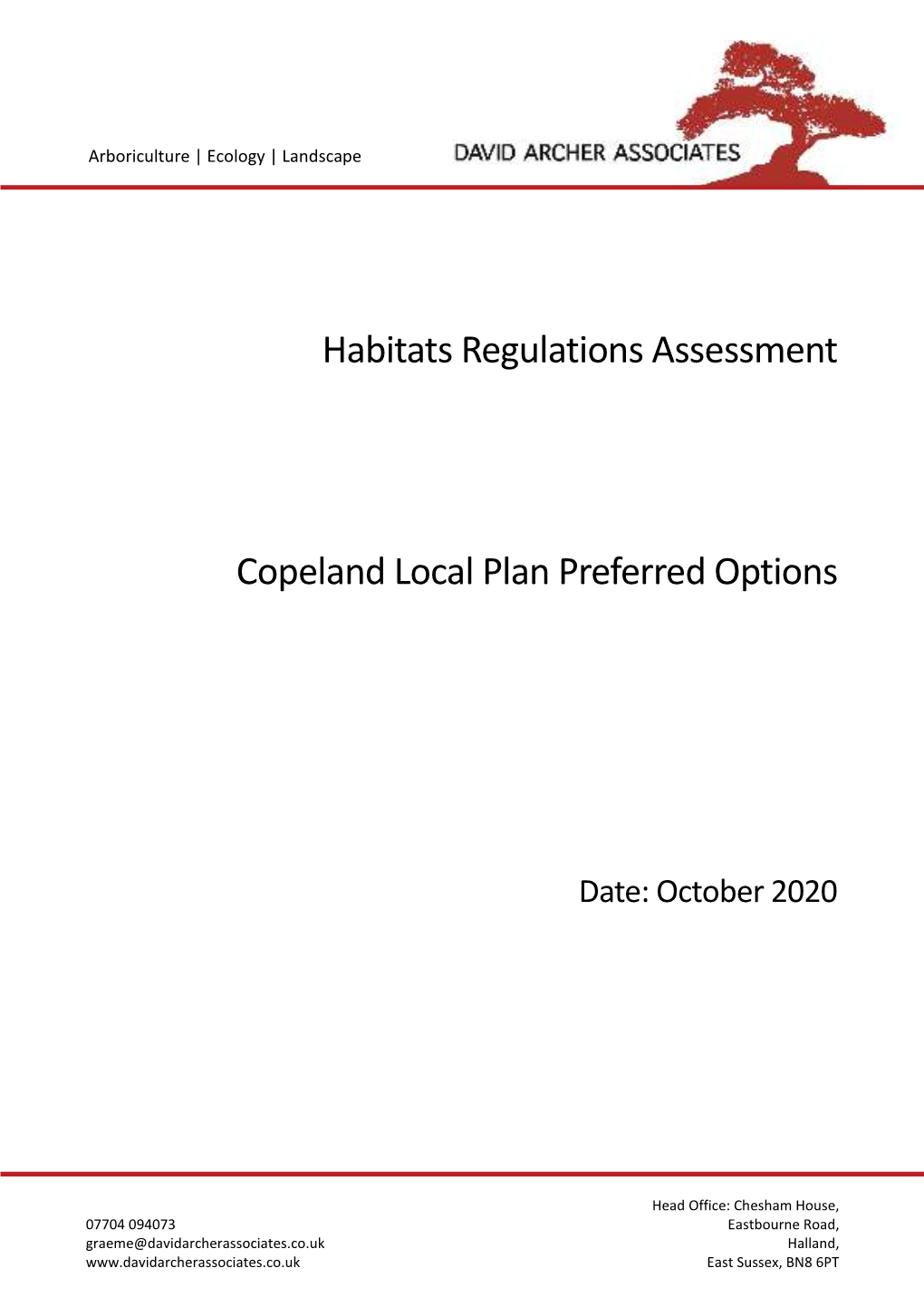Habitats Regulations Assessment Copeland Local Plan Preferred Options