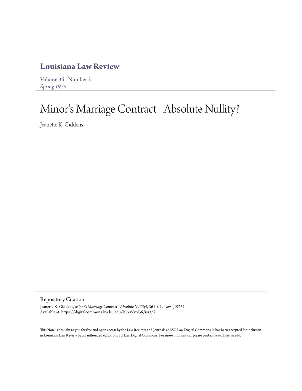 Minor's Marriage Contract - Absolute Nullity? Jeanette K