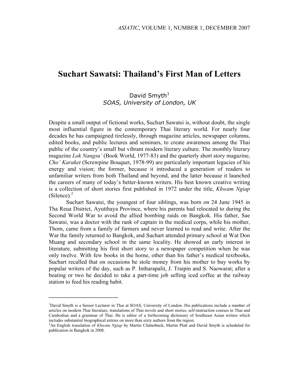 Suchart Sawatsi: Thailand's First Man of Letters