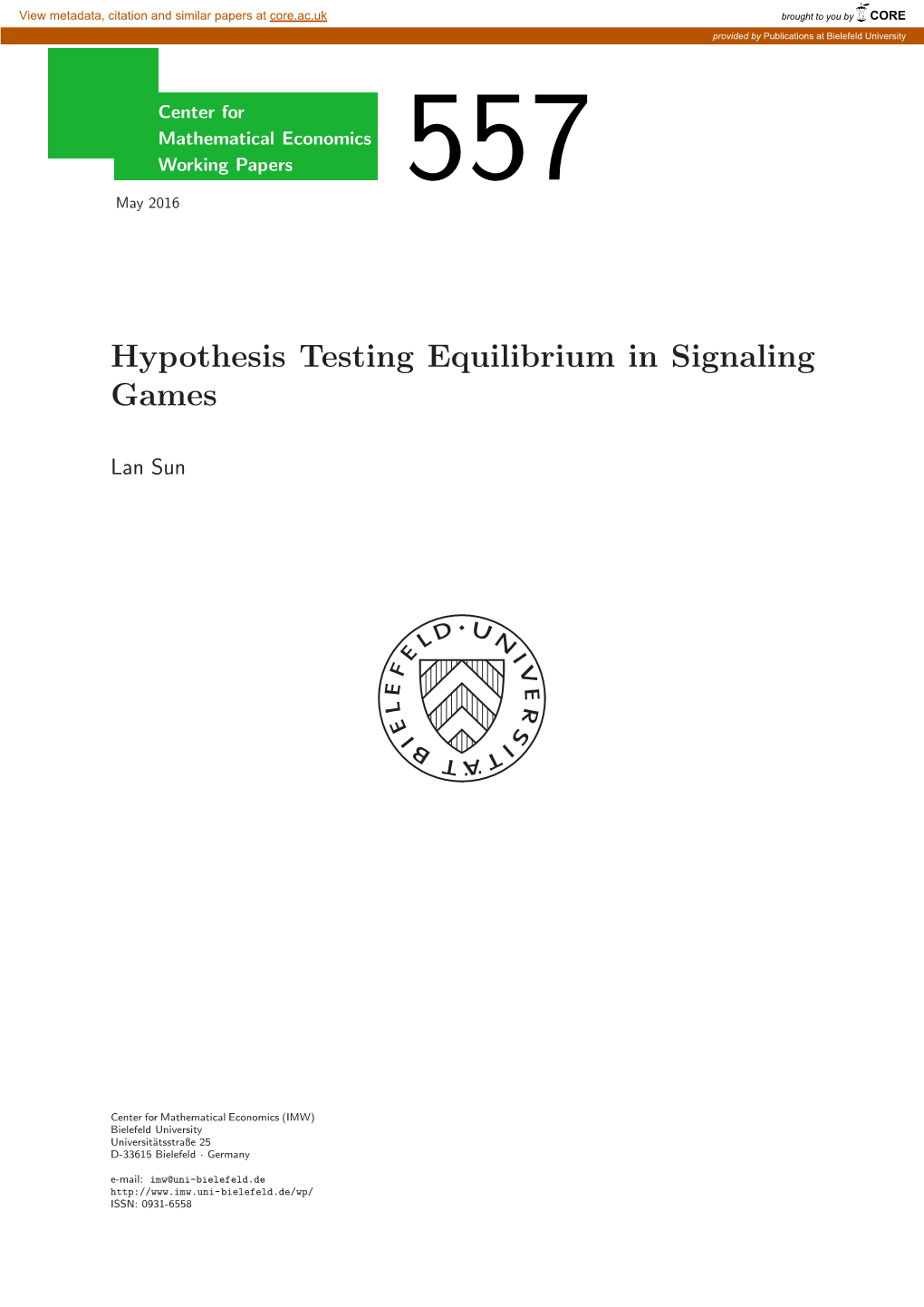 Hypothesis Testing Equilibrium in Signaling Games