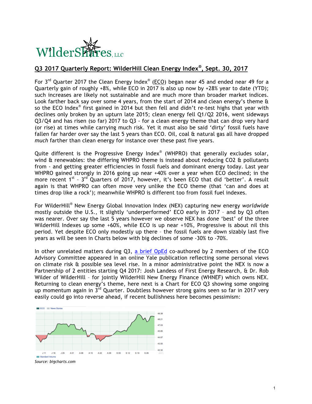 Q3 2017 Quarterly Report: Wilderhill Clean Energy Index®, Sept. 30, 2017