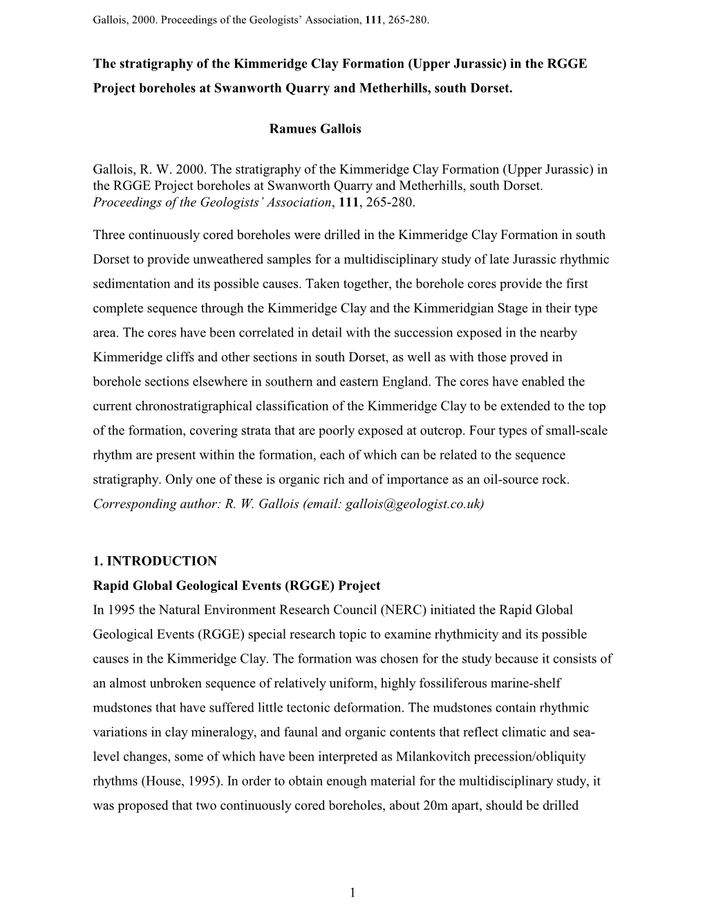 1 the Stratigraphy of the Kimmeridge Clay Formation (Upper Jurassic)