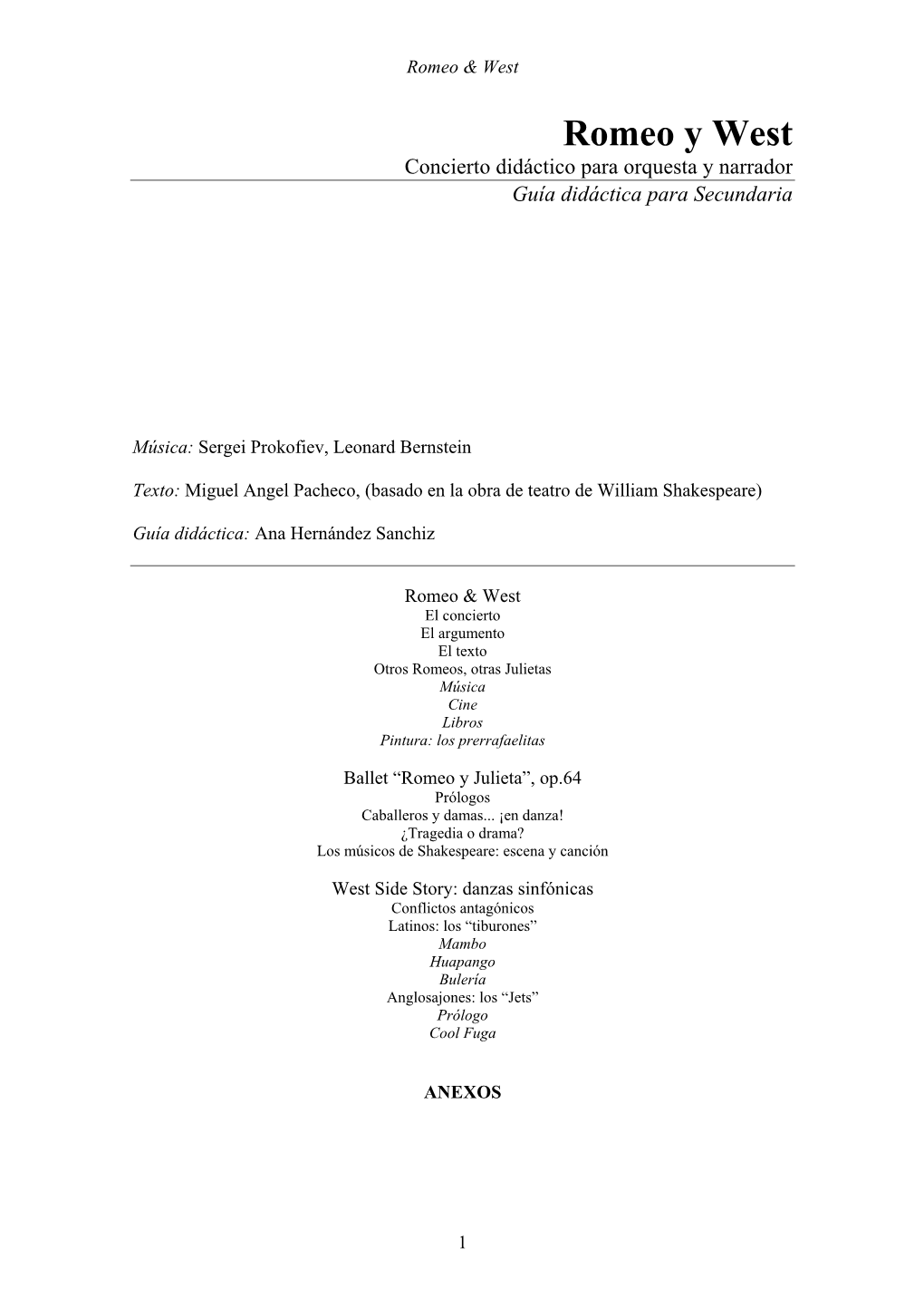Romeo Y West Concierto Didáctico Para Orquesta Y Narrador Guía Didáctica Para Secundaria