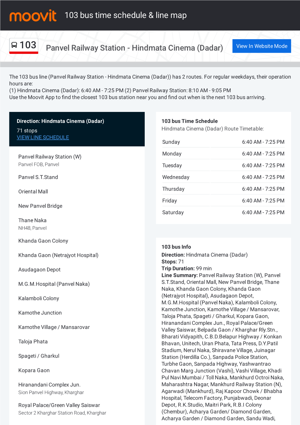 103 Bus Time Schedule & Line Map