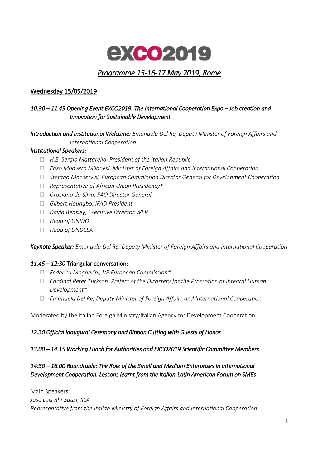 Programme 15-16-17 May 2019, Rome