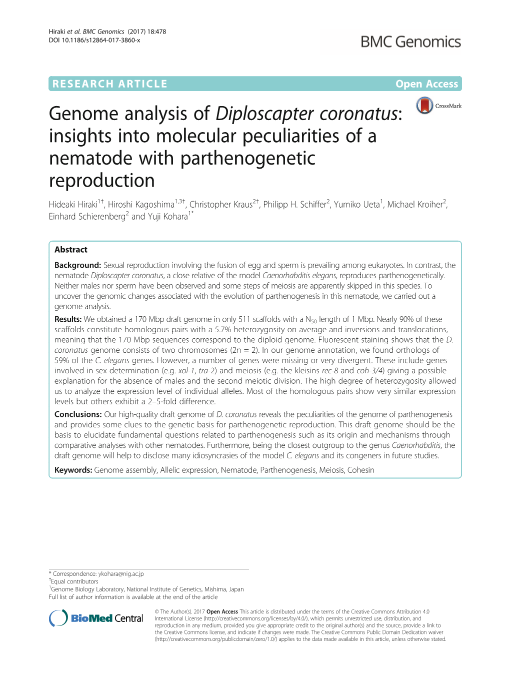 Genome Analysis of Diploscapter Coronatus