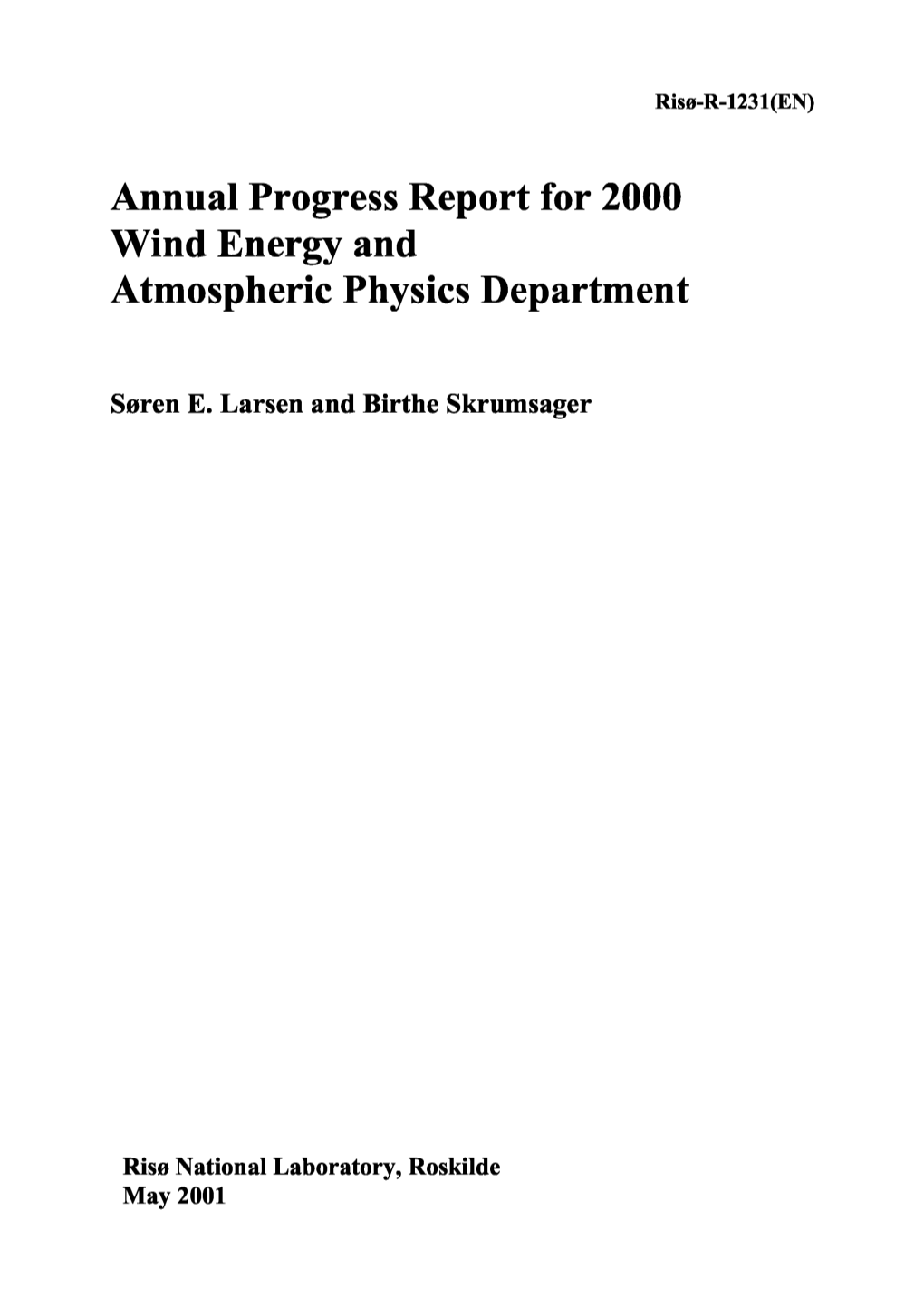 Annual Progress Report for 2000 Wind Energy and Atmospheric Physics Department