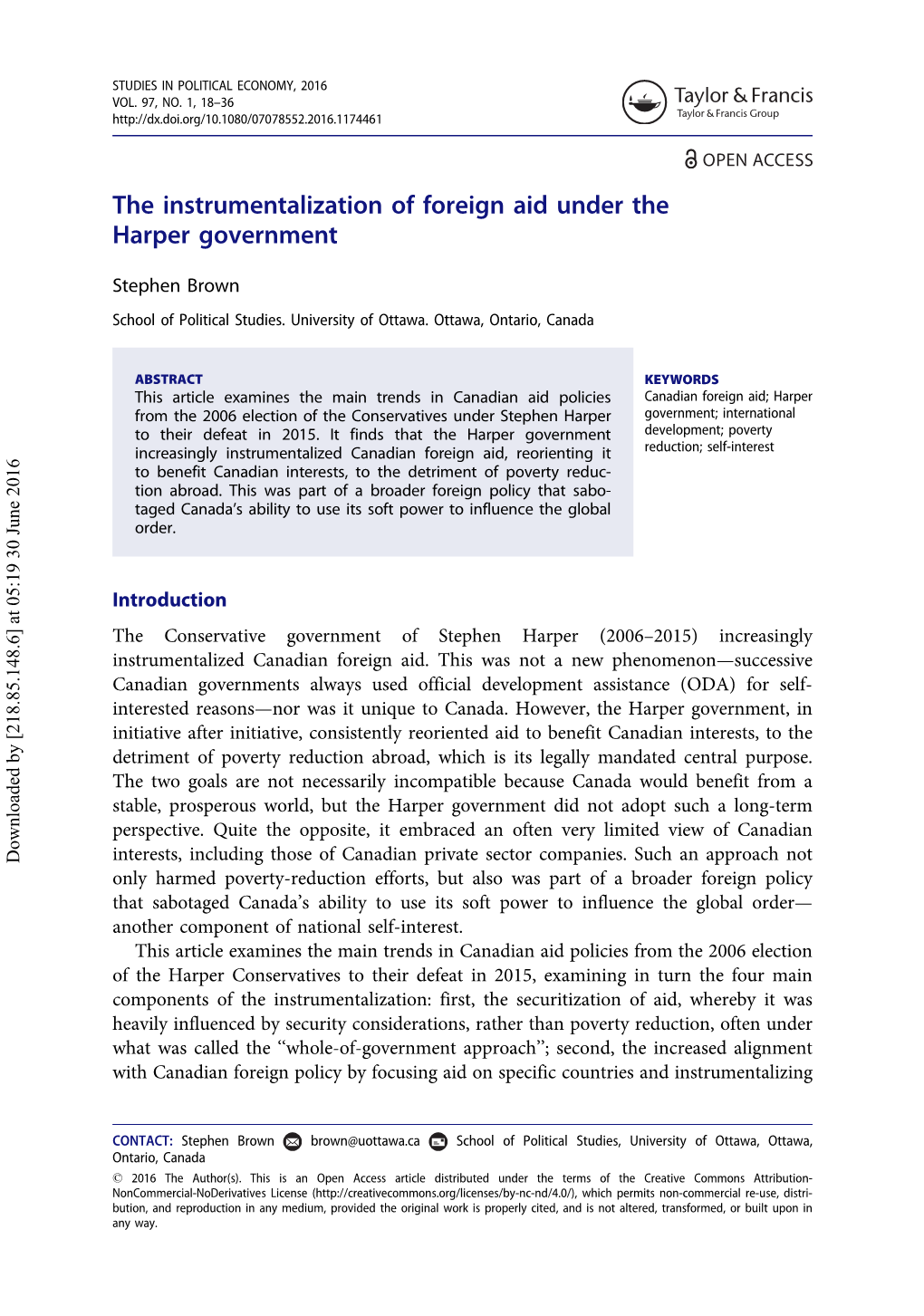 The Instrumentalization of Foreign Aid Under the Harper Government