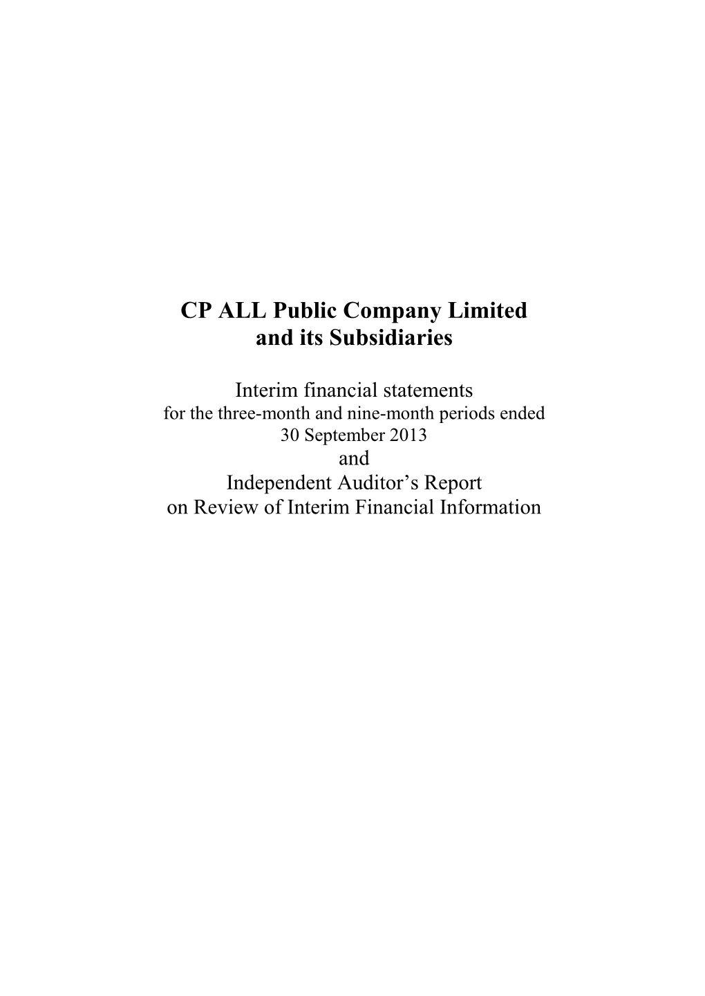CP ALL Public Company Limited and Its Subsidiaries