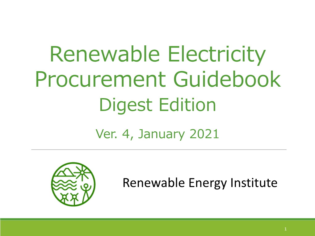 Renewable Electricity Procurement Guidebook (4Th Edition)