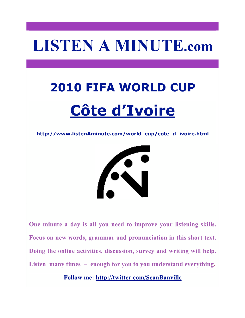 LISTEN a MINUTE.Com 2010 FIFA WORLD CUP Côte D'ivoire