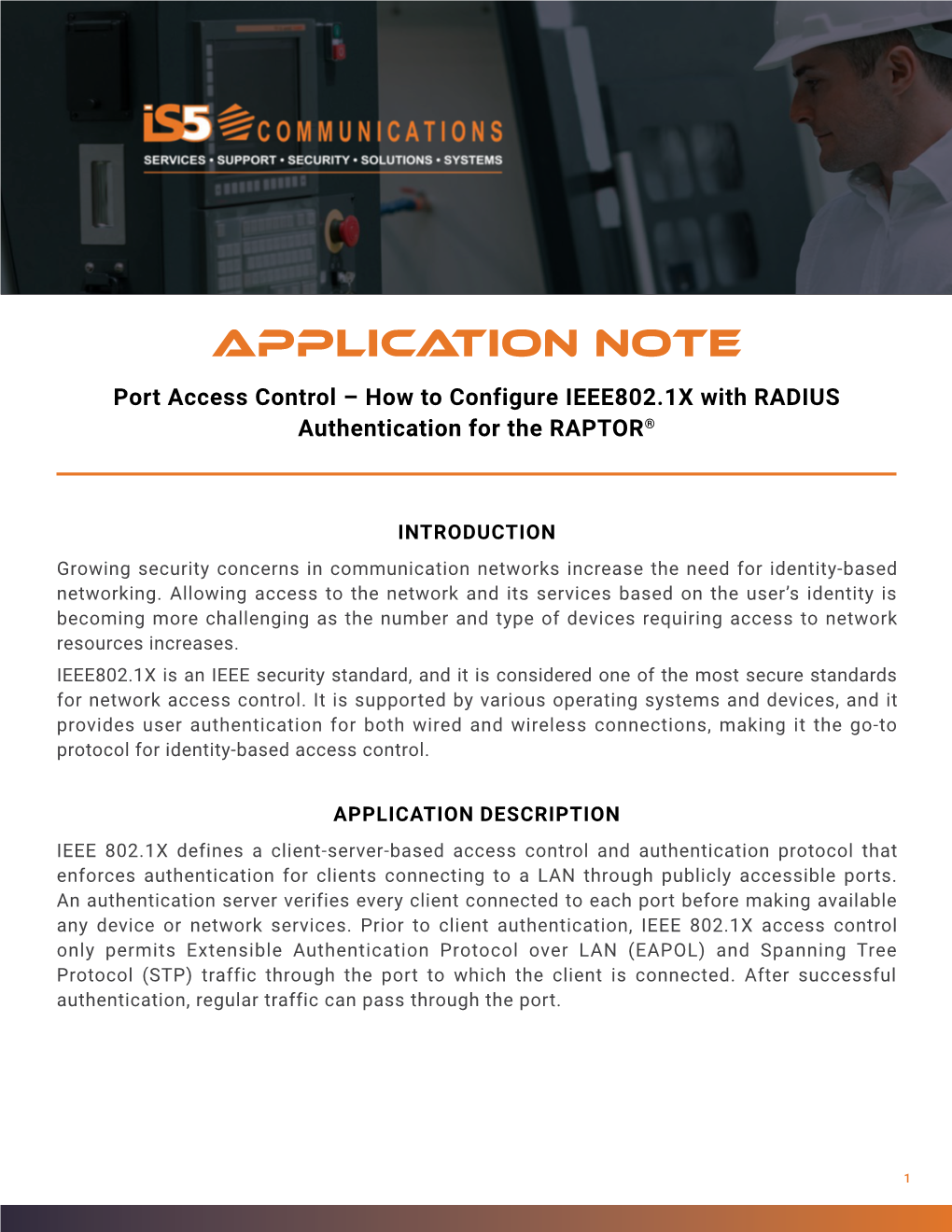 APPLICATION NOTE Port Access Control – How to Configure IEEE802.1X with RADIUS Authentication for the RAPTOR®