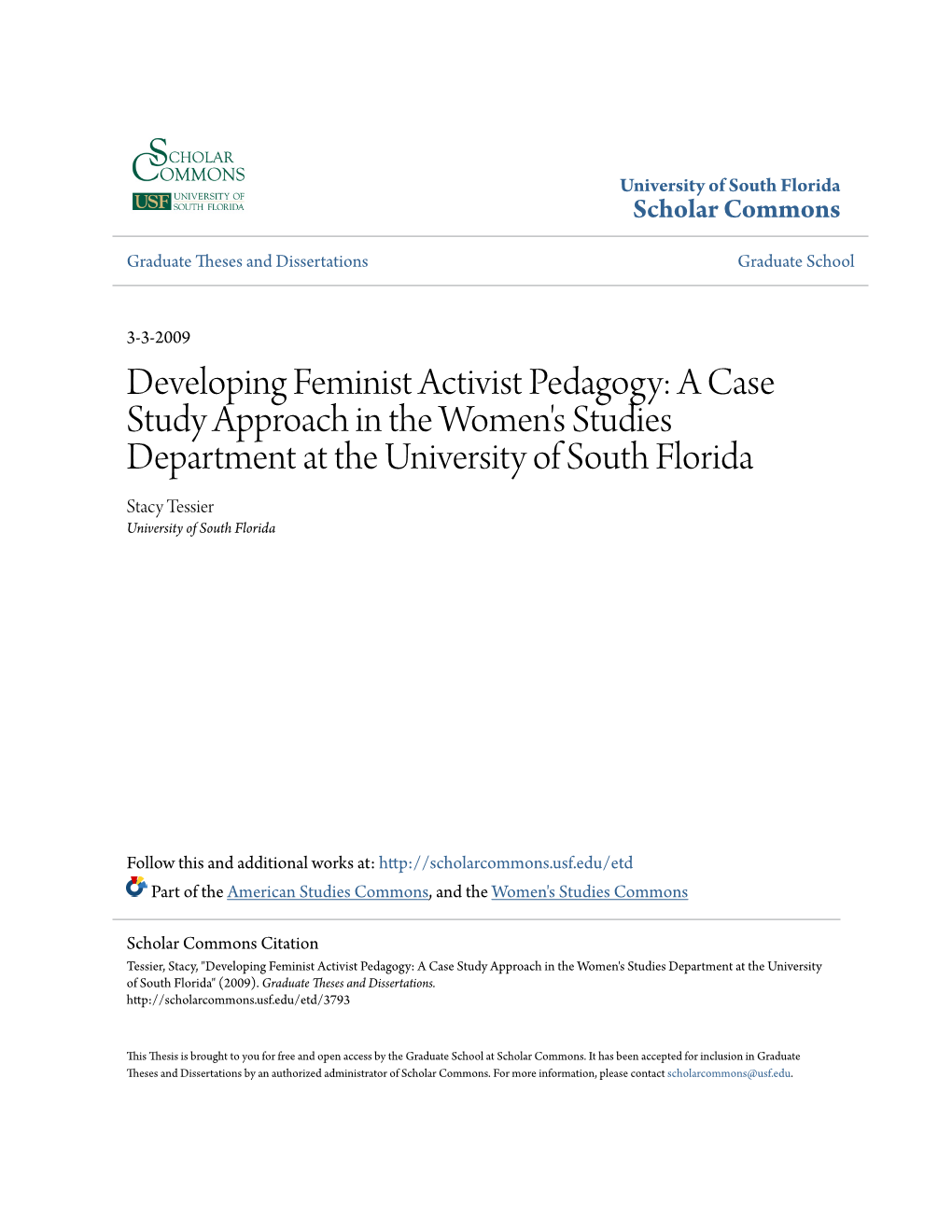 Developing Feminist Activist Pedagogy: a Case Study Approach in the Women's Studies Department at the University of South Fl