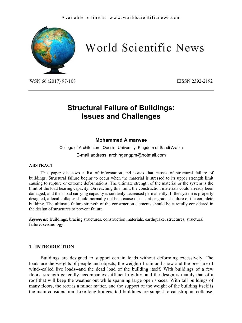 Structural Failure of Buildings: Issues and Challenges