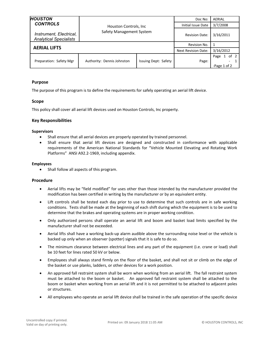 Aerial Lift Program