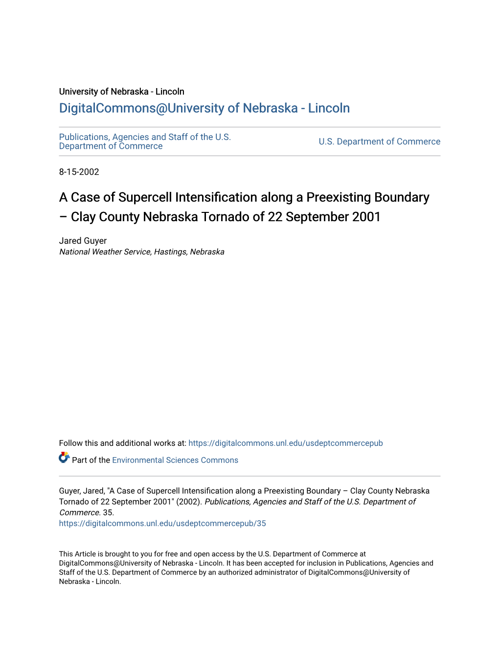 A Case of Supercell Intensification Along a Preexisting Boundary Â•Fi