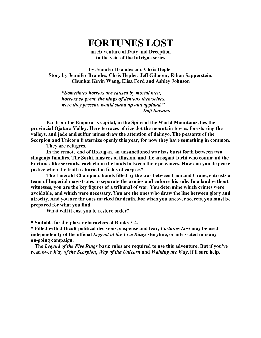 FORTUNES LOST an Adventure of Duty and Deception in the Vein of the Intrigue Series