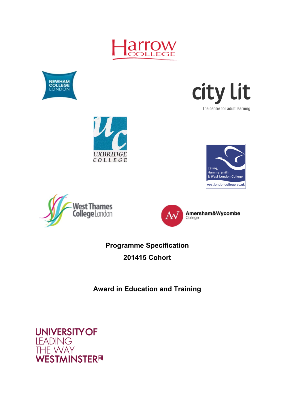Programme Specification 201415 Cohort Award in Education And