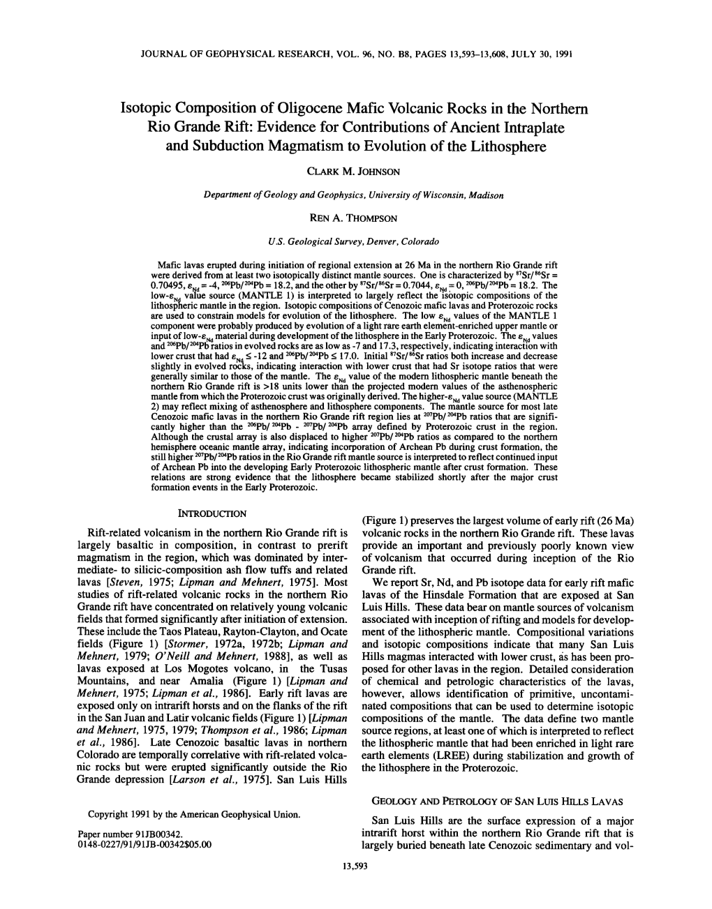 Isotopic Composition of Oligocene Mafic