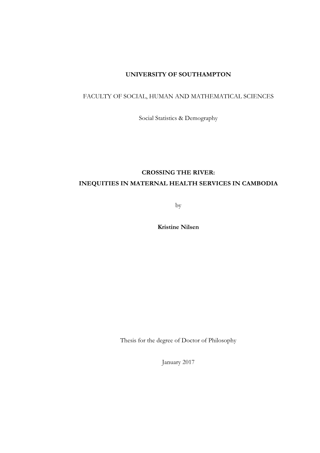 Crossing the River: Inequities in Maternal Health Services in Cambodia