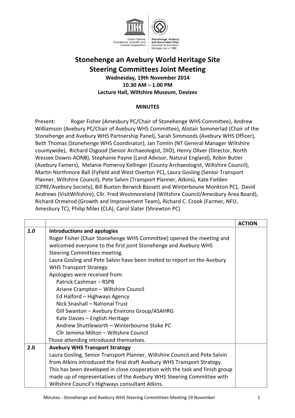 Stonehenge and Avebury Joint Steering Committee Minutes