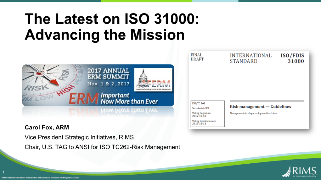 The Latest on ISO 31000: Advancing the Mission