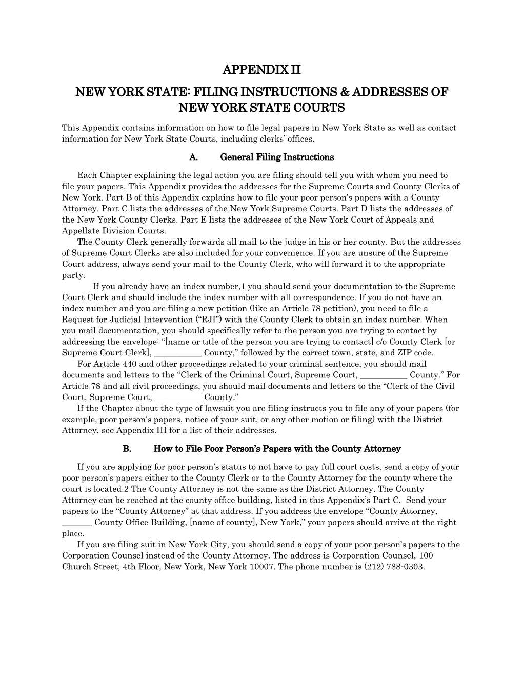 Filing Instructions & Addresses of New York
