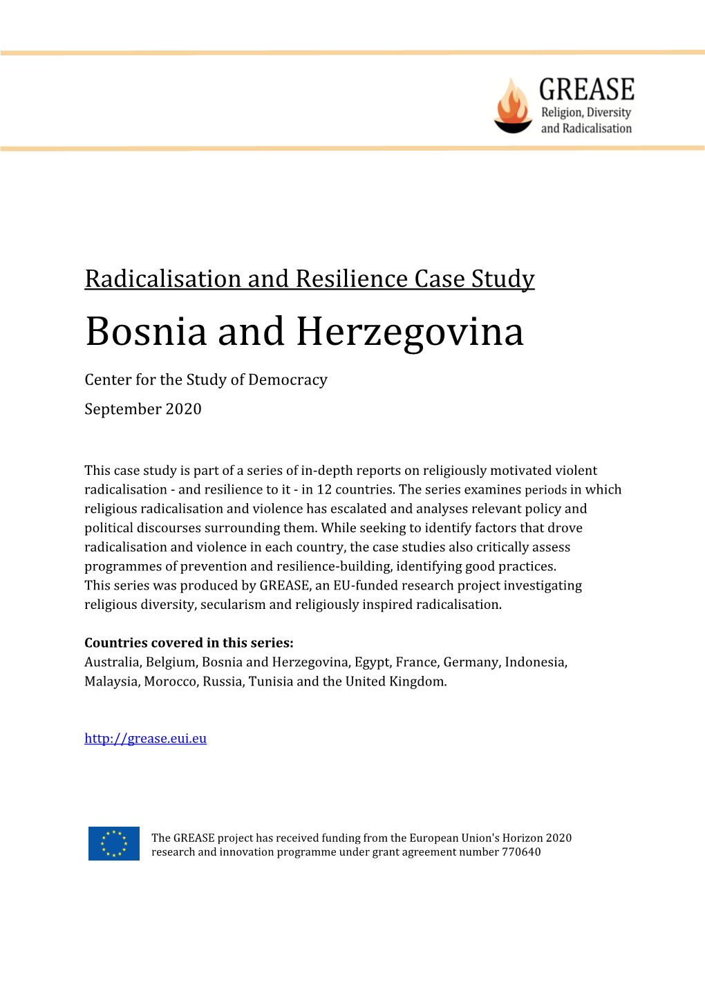 Bosnia and Herzegovina Center for the Study of Democracy September 2020