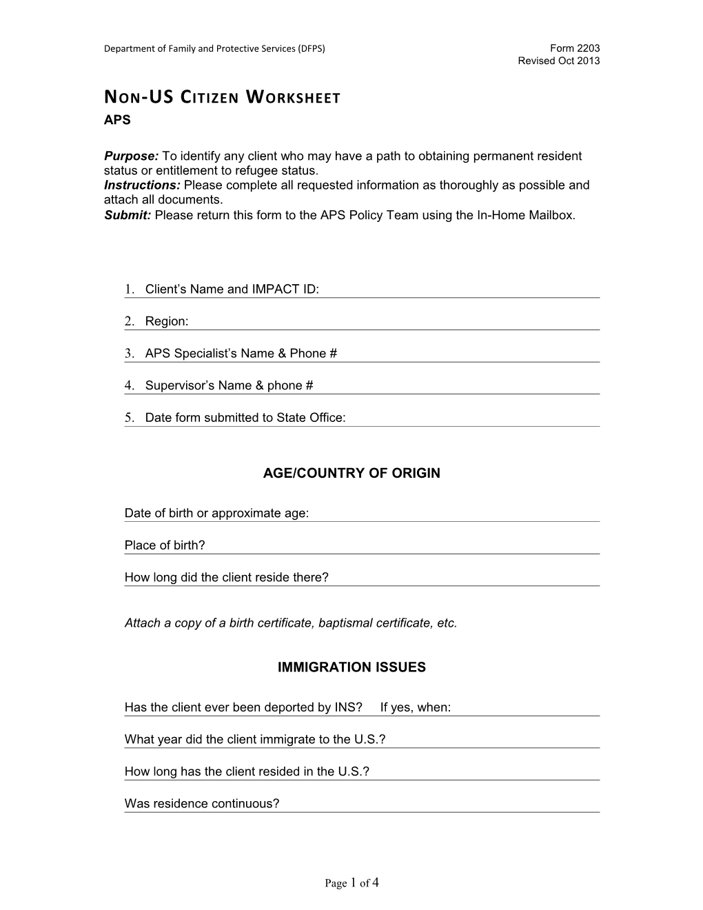 Non-US Citizen Worksheet