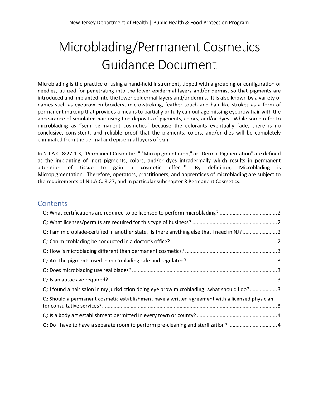 Microblading/Permanent Cosmetics Guidance Document