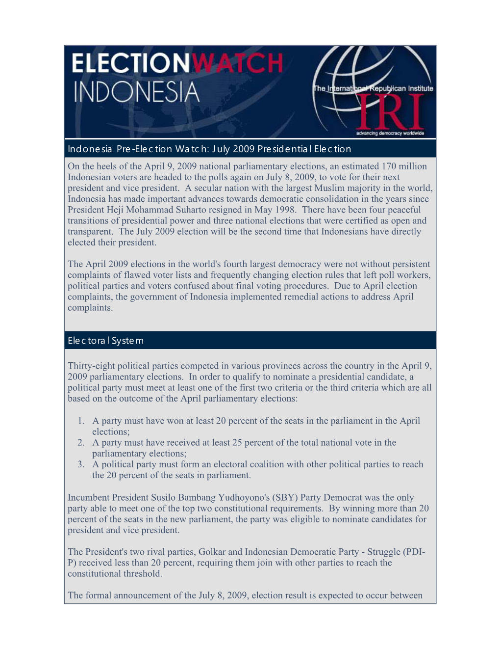 Indonesia Pre-Election Watch