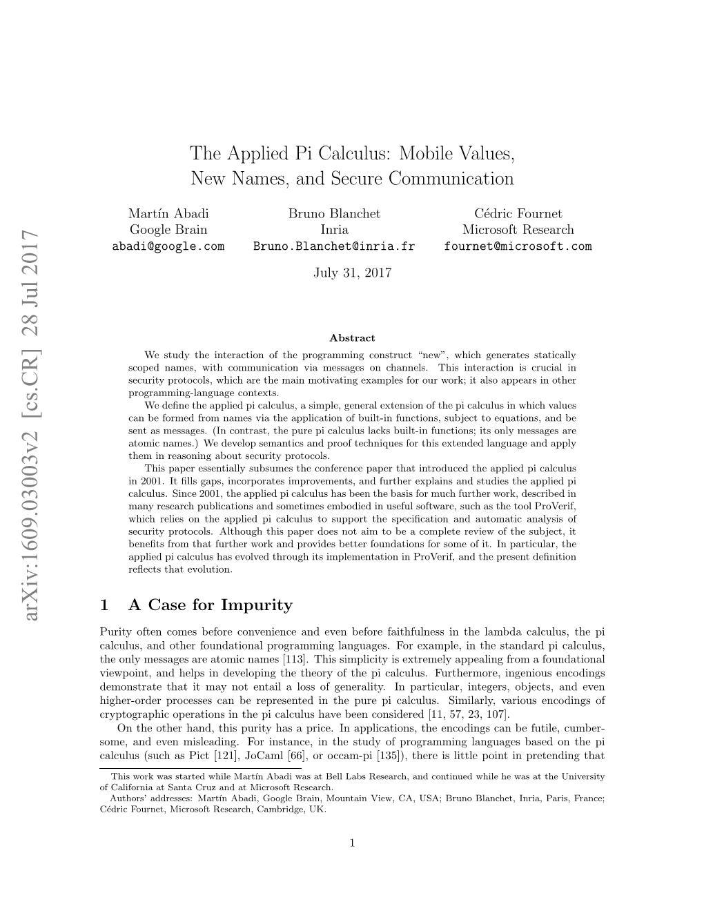 The Applied Pi Calculus: Mobile Values, New Names, and Secure