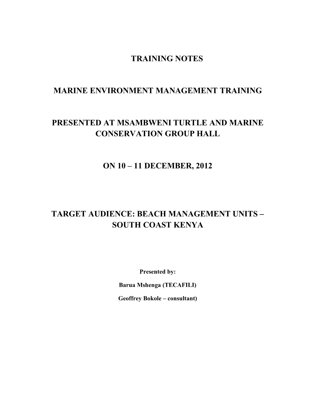 Marine Environment Management Training