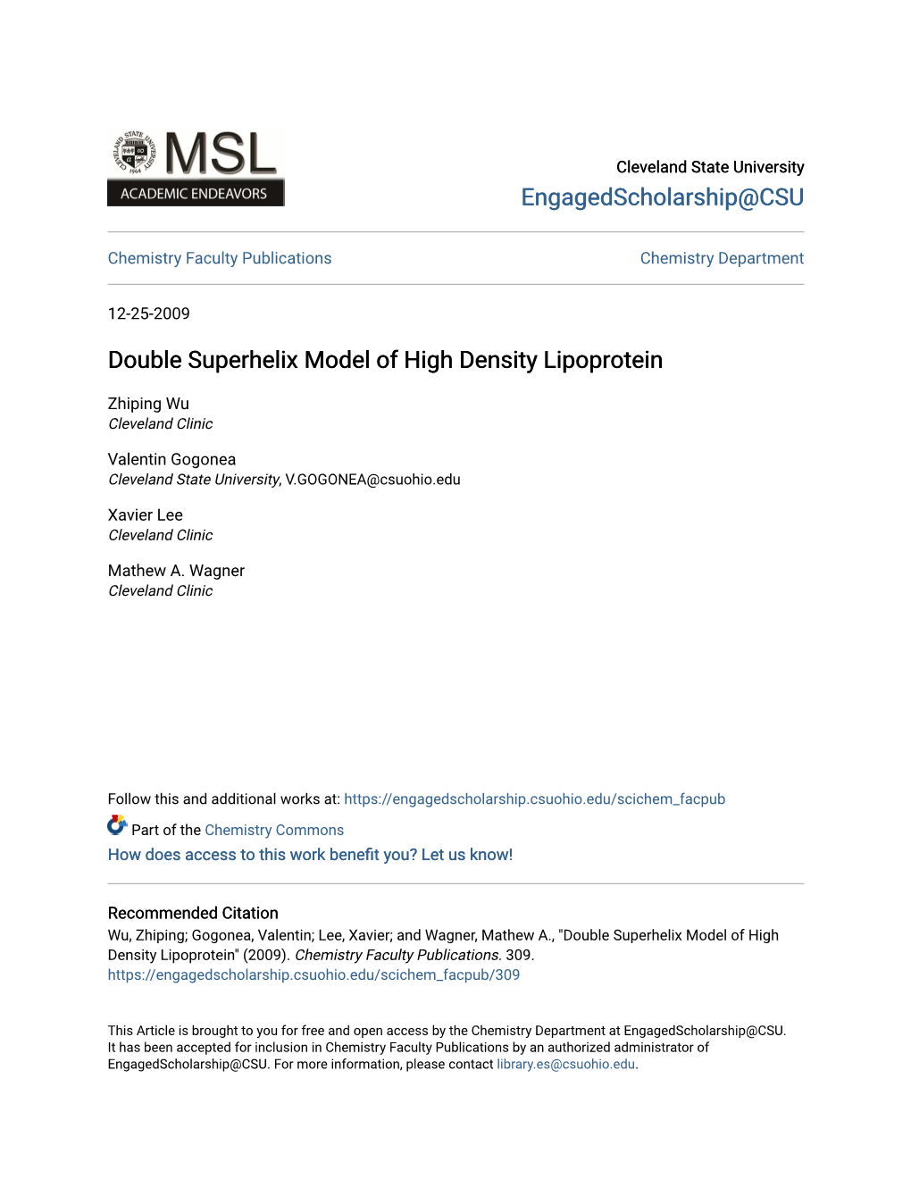 Double Superhelix Model of High Density Lipoprotein