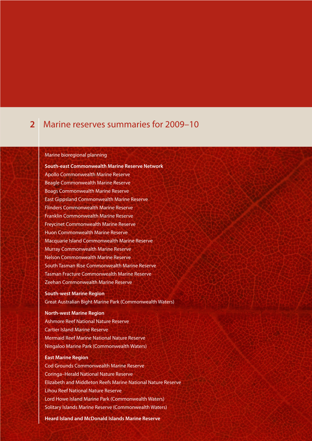 Marine Reserves Summaries for 2009–10