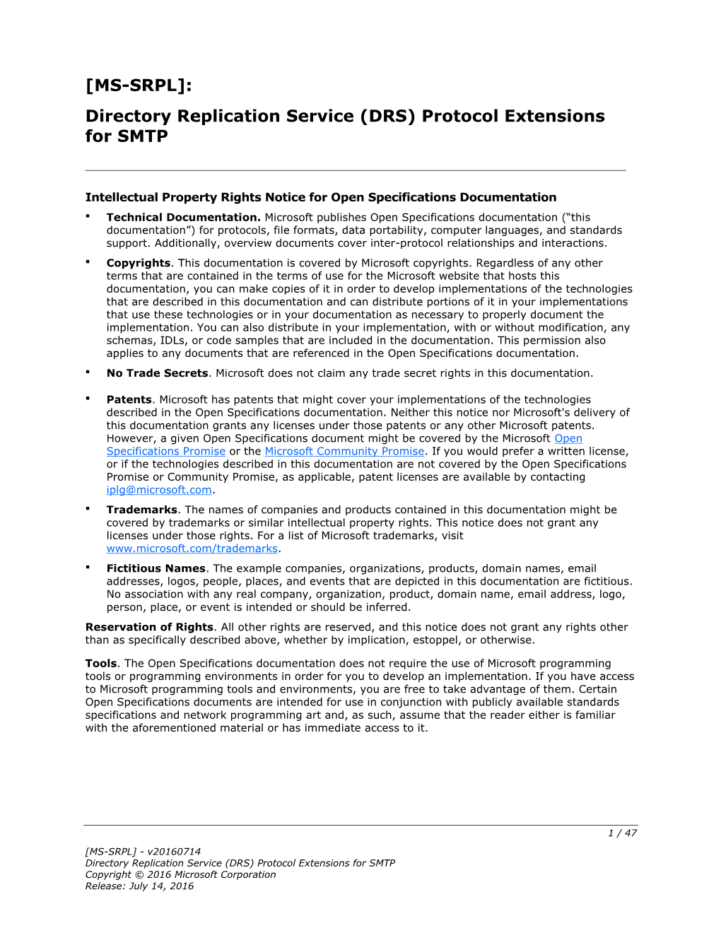 [MS-SRPL]: Directory Replication Service (DRS) Protocol Extensions for SMTP