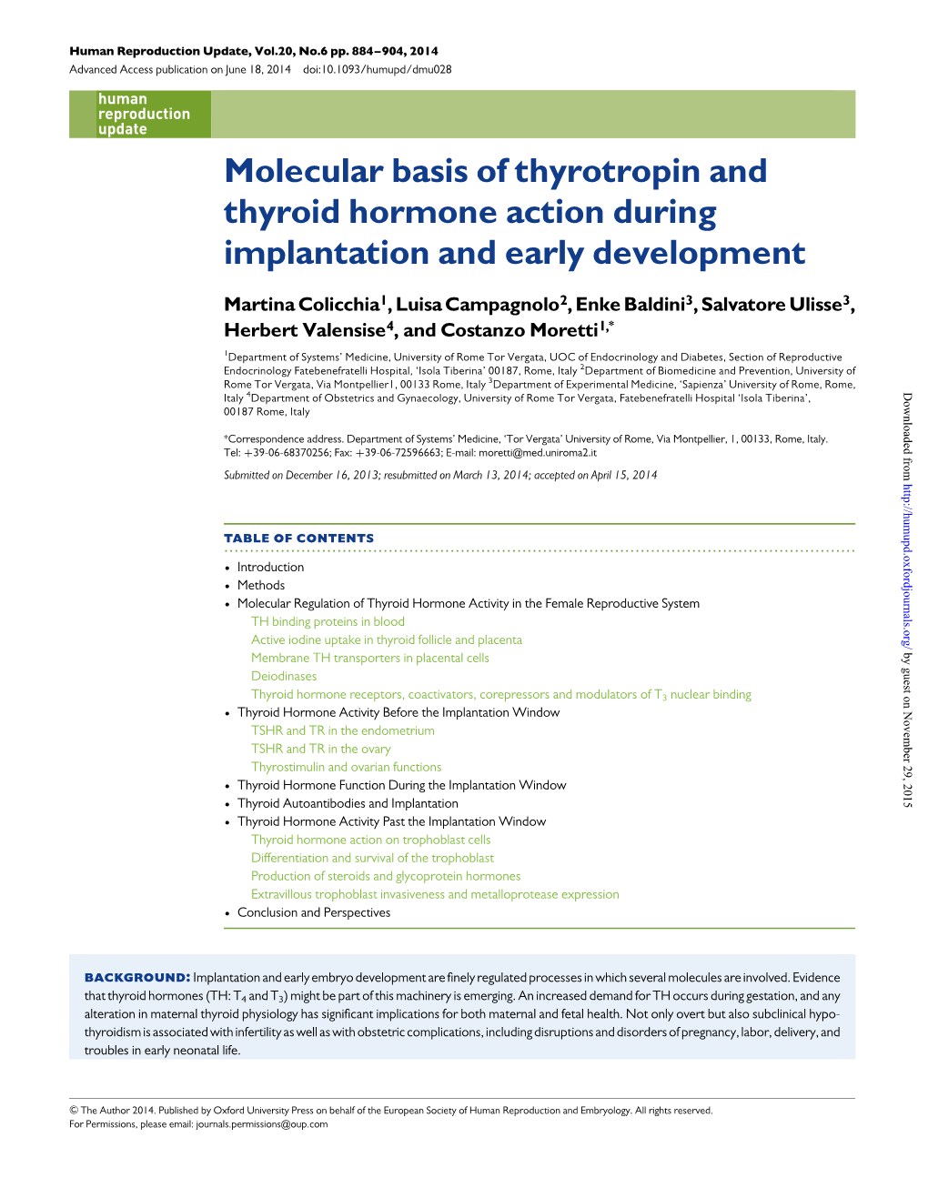 Molecular Basis of Thyrotropin and Thyroid Hormone Action During Implantation and Early Development